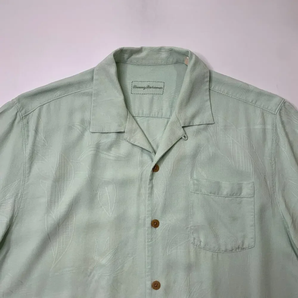Tommy Bahama Shirt Mens L Large Mint Bedarra Garden Camp Silk Jacquard Floral